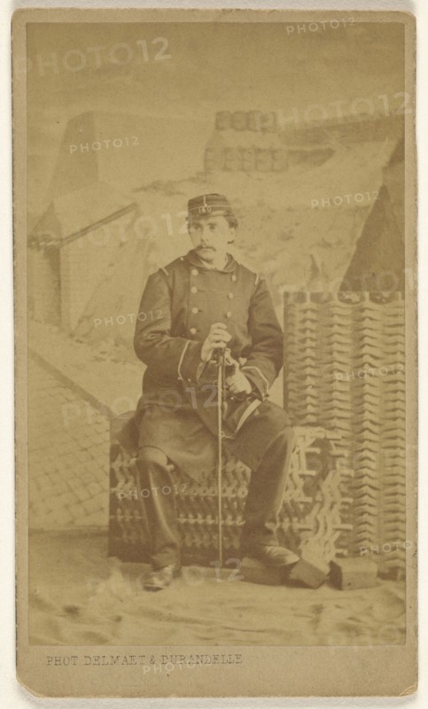 soldier or actor as soldier, seated; Delmaet & Durandelle, French, about 1866; Albumen silver print