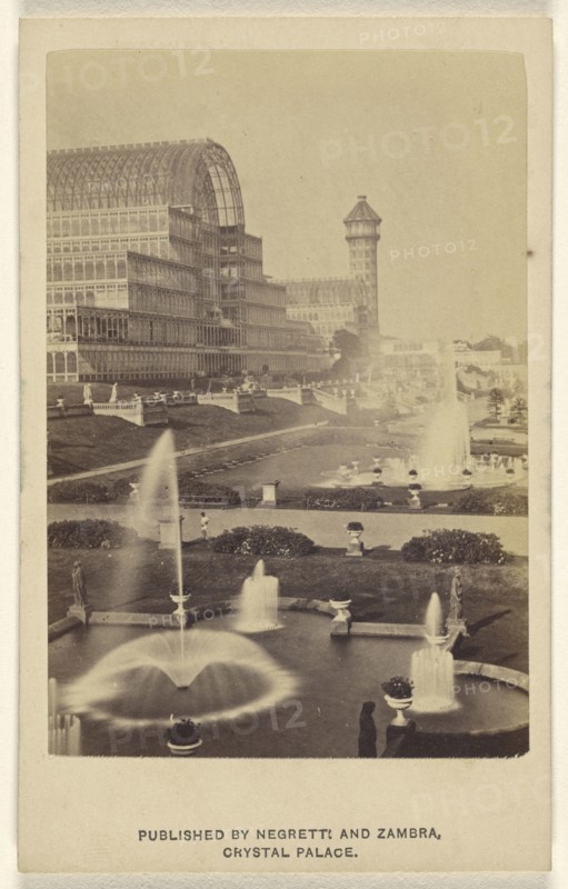 Exterior view of Crystal Palace and grounds; Negretti & Zambra, British, active 1850 - 1899, negative 1855; print about 1862