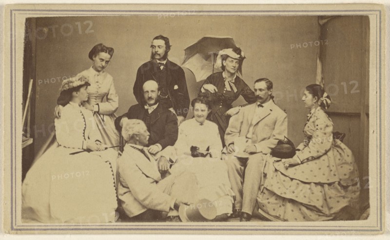 Group portrait of nine men and women; H. Wentworth, American, active Sharon Springs, New York 1860s, 1864 - 1866; Albumen