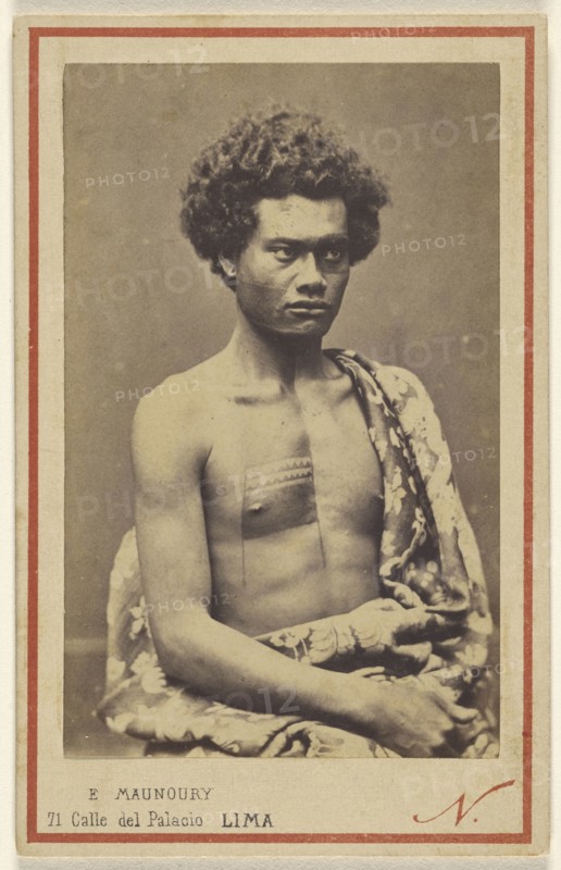 Native man, South Sea Islands; Eugenio Maunoury, French, active Paris, France and Lima, Peru 1860s - 1870s, about 1863; Albumen