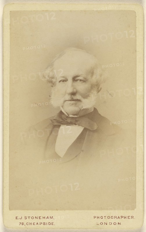 white bearded man wearing a bow tie, printed in vignette-style; Edmund John Stoneham, British, active London, England 1860s