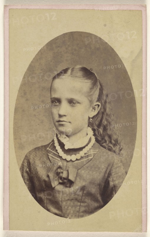 young girl, printed in quasi-oval style; Gustav Dahms, American, active 1860s, 1870 - 1880; Albumen silver print