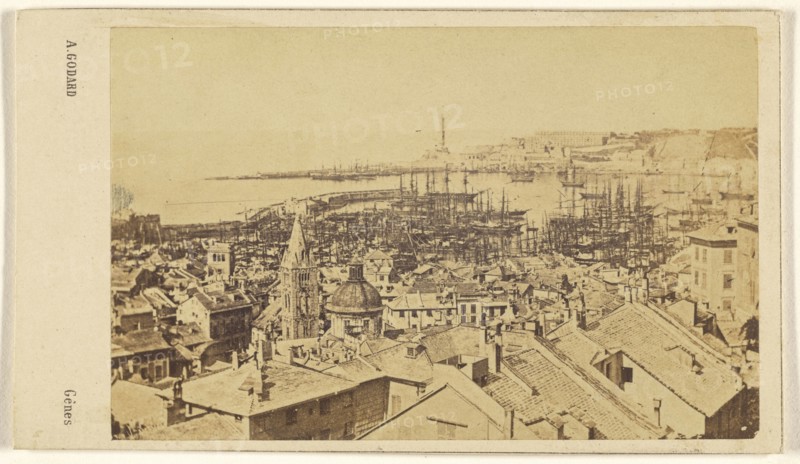 Gênes. Il Porto. General View. Genoa; Adolphe Godard, French, active Génes, France 1850s - 1860s, 1866 - 1867; Albumen silver
