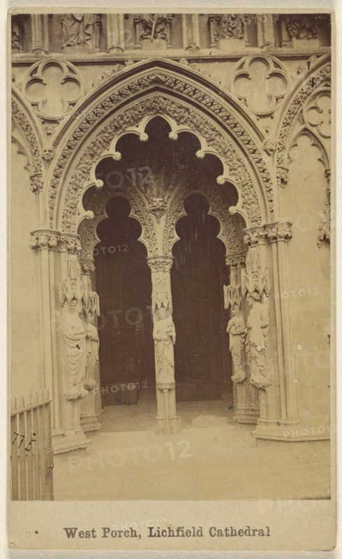 West Porch, Lichfield Cathedral,Lichfield Cathedral. West Door; British; about 1865; Albumen silver print