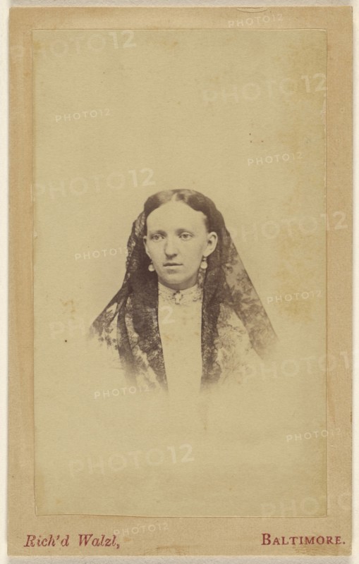 woman wearing a veil, printed in vignette-style; Richard Walzl, American, 1843 - 1899, active Baltimore, Maryland, 1865-1875