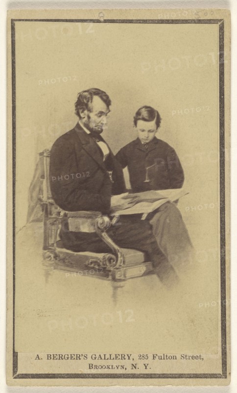 President Lincoln Reading The Bible to His Son Tad; Anthony Berger, Active United States, 1860s, February 9, 1864; Albumen
