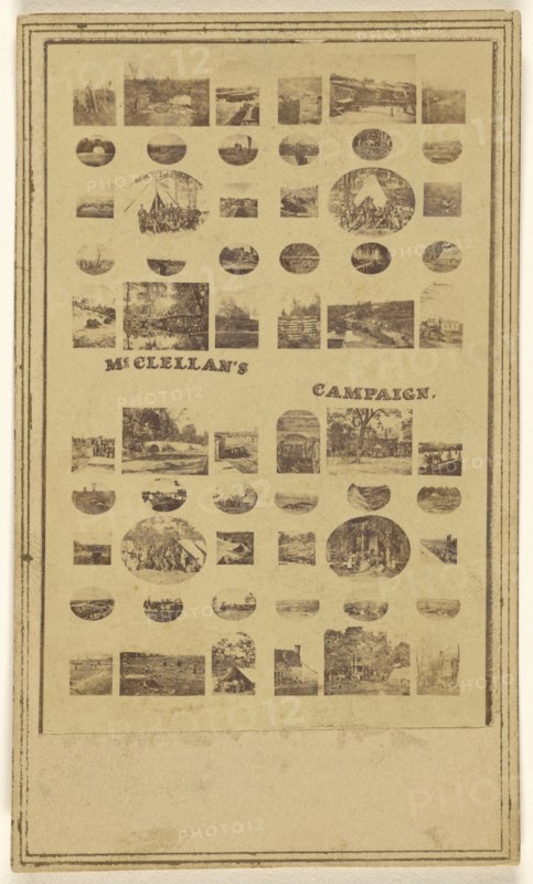 Copy of a photo collage of McClellan's Campaign; Alexander Gardner, American, born Scotland, 1821 - 1882, 1864 - 1865; Albumen