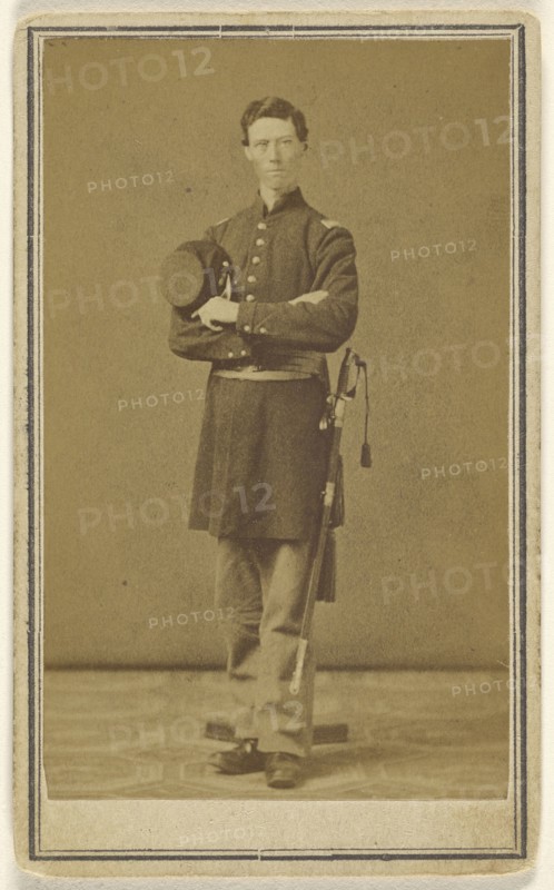 Confederate soldier standing with sword to hilt, holding cap; Edward Jacobs, American, born England, 1813 - 1892, 1862 - 1864