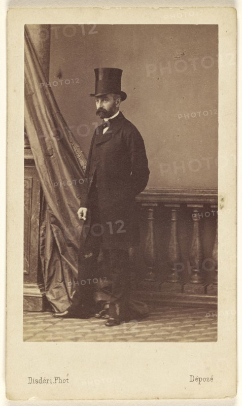 bearded man wearing a top hat, standing; André Adolphe-Eugène Disdéri, French, 1819 - 1889, 1862 - 1865; Albumen silver print