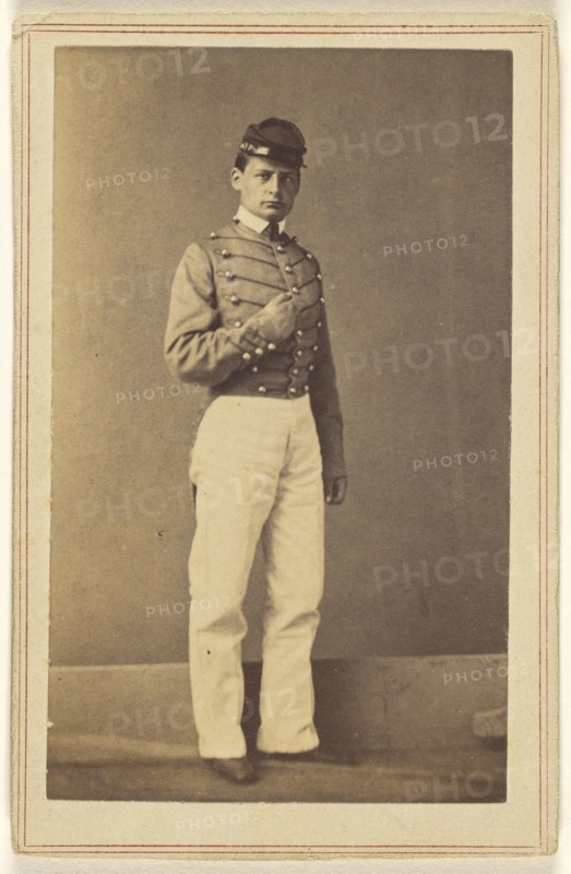 Civil War solding wearing a cap, in quasi-Napoleanic stance; Charles DeForest Fredricks, American, 1823 - 1894, 1862; Albumen