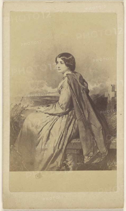 painting of a woman seated in a cemetery; 1865 - 1875; Albumen silver print