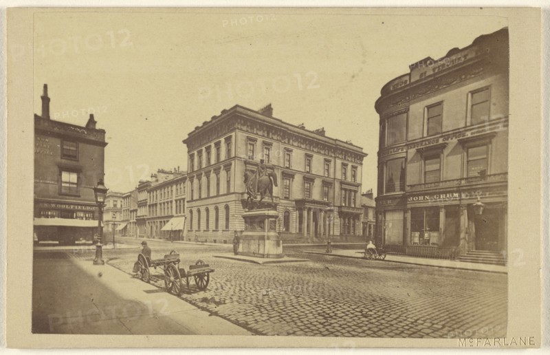 Queen's Statue & Club House, Glasgow; H. Macfarlane, Scottish, active Glasgow, Scotland 1860s, 1864 - 1865; Albumen silver
