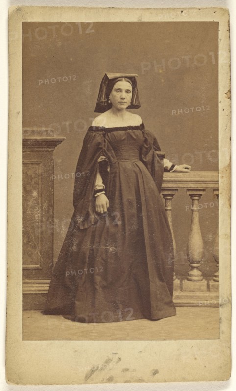 female opera singer wearing a hat, standing; Disdéri & Cie; 1862 - 1866; Albumen silver print