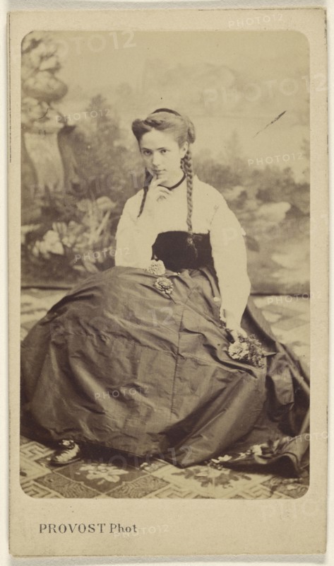 young woman in pigtails, seated; A. Provost, French, active Toulouse, France 1860s - 1870s, 1865 - 1870; Albumen silver print