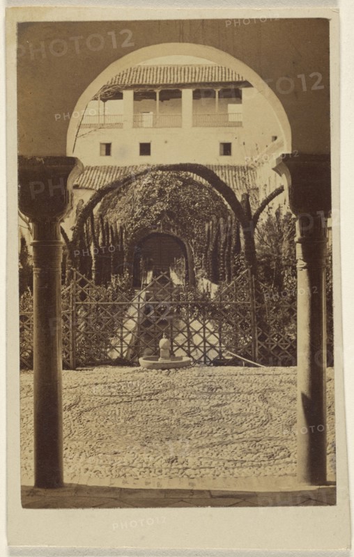 View between columns to the garden, the Alhambra; 1870 - 1875; Albumen silver print