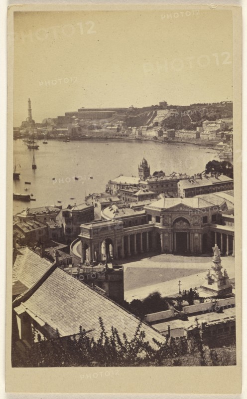Railway Station, Harbour, Lighthouse Genoa, Italy; Celestino Degoix, Italian, active 1860s - 1890s, 1865 - 1875; Albumen silver