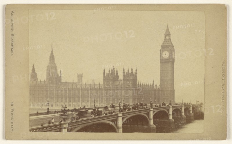London Bridge with The Houses of Parliament; Valentine Blanchard, British, 1831 - 1901, 1867 - 1870; Albumen silver print