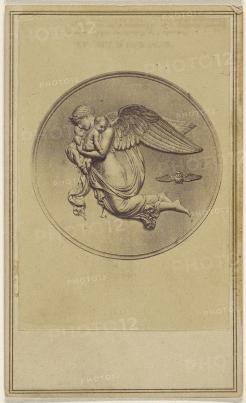 Bas-relief depicting an angel carrying two babies; 1870-1875; Albumen silver print