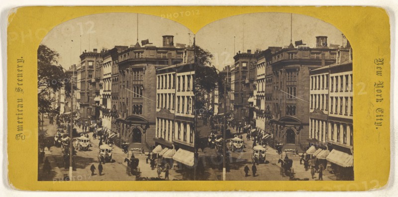 Broadway & Bank of the Republic; American; about 1865; Albumen silver print