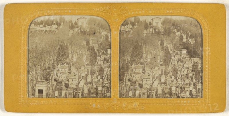 Cimetiere du Pere Lachaise, Paris; Adolphe Block, French, 1829 - about 1900, about 1860; Hand-colored Albumen silver print