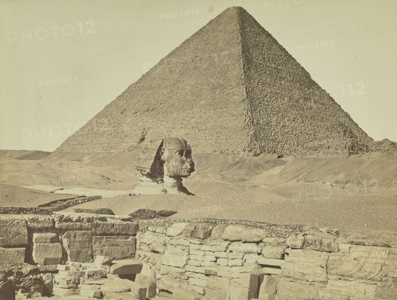 Great Sphinx and pyramid, Giza; Egyptian; Giza, Egypt, Africa; about 1860 - 1870; Albumen silver print