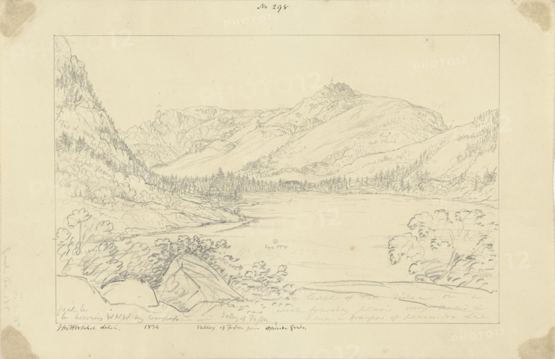 Valley of Fassa from Opposite Gries; Sir John Frederick William Herschel, British, 1792 - 1871, 1834; Graphite drawing made