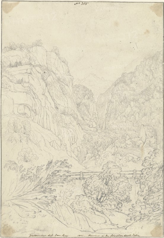 Ravine in the Simplon opposite Isella; Sir John Frederick William Herschel, British, 1792 - 1871, September 1, 1821; Graphite
