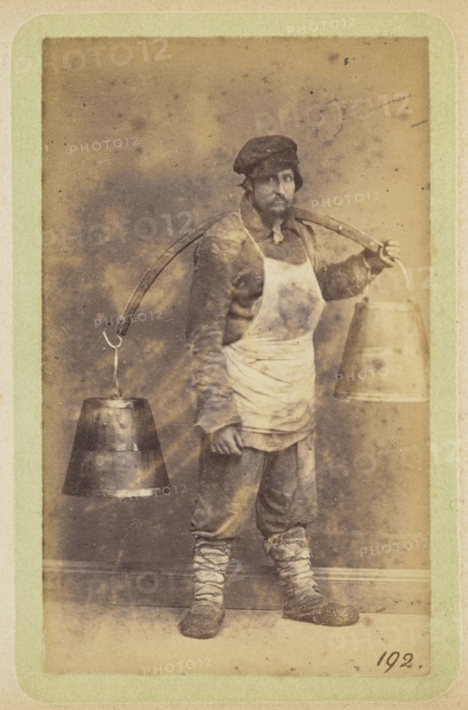 Man carrying buckets on a yoke; William Carrick, Scottish, 1827 - 1878, Russia; about 1860 - 1870; Albumen silver print