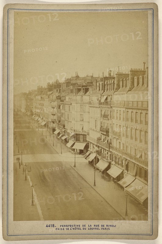 Perspective de la rue de Rivoli, prise de l'Hotel du Louvre; 1870s; Albumen silver print