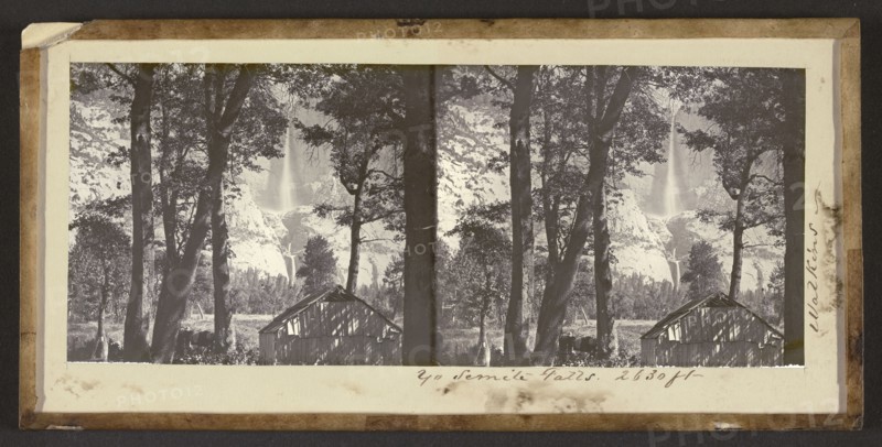 Yo Semite Falls. 2630 ft; Carleton Watkins, American, 1829 - 1916, July 1861; Stereograph, glass; 6 x 13.2 cm