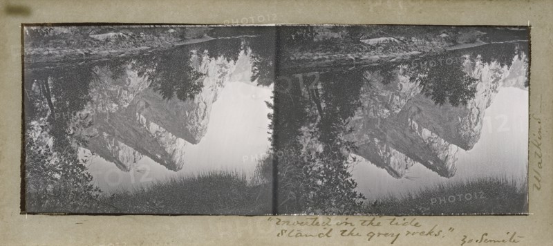 Inverted in Tide, Stand the Grey Rocks, Yosemite; Carleton Watkins, American, 1829 - 1916, July 1861; Albumen glass stereograph