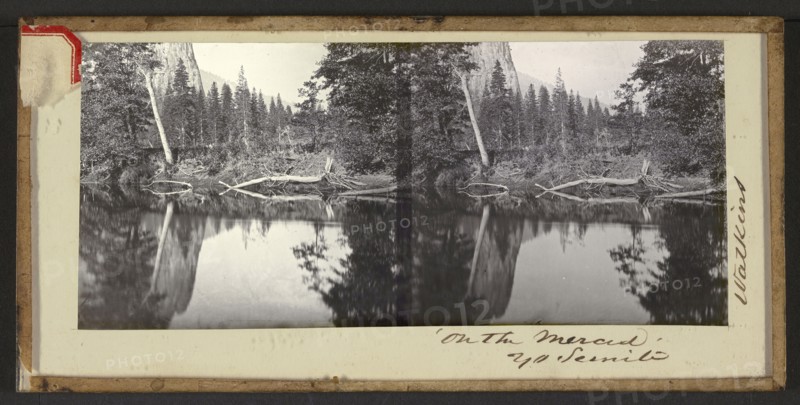 On the Merced' Yo Semite; Carleton Watkins, American, 1829 - 1916, 1861; Stereograph, glass; 6.4 x 14.4 cm 2 1,2 x 5 11,16 in