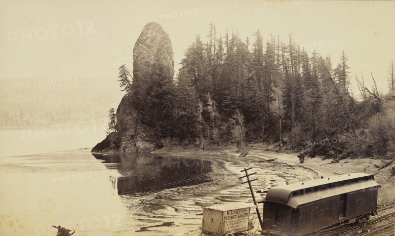 Rooster Rock, Columbia River; Carleton Watkins, American, 1829 - 1916, about 1883; Albumen silver print