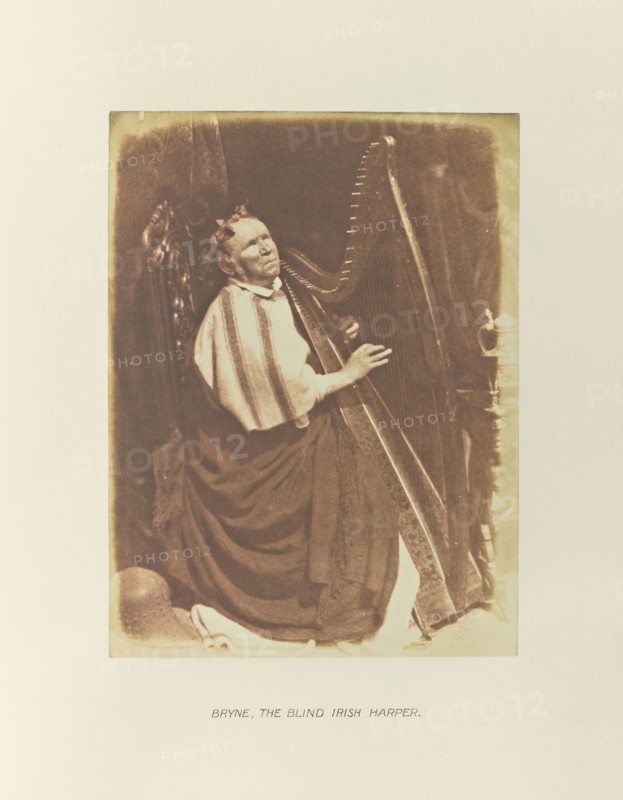 Byrne, the Blind Irish Harper; Hill & Adamson, Scottish, active 1843 - 1848, Scotland; 1845; Salted paper print from a paper