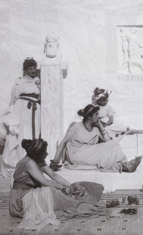 Four Figures in Classical Ancient Roman Costumes; Guido Rey, Italian, 1861 - 1935, about 1885; Platinum print; 14.8 × 9 cm