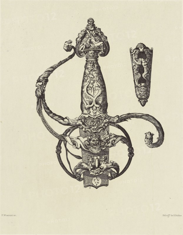 Design for a Sword Hilt by Pierre Woeiriot; Édouard Baldus, French, born Germany, 1813 - 1889, Paris, France; 1866