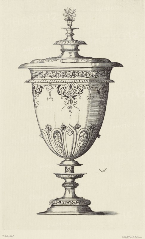 Design for a Vase by Virgil Solis; Édouard Baldus, French, born Germany, 1813 - 1889, Paris, France; 1866; Heliogravure