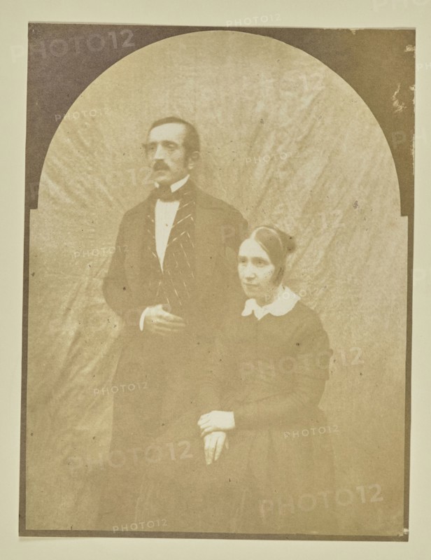 Portrait of a man and woman; Hippolyte Bayard, French, 1801 - 1887, about 1840 - 1849; Salted paper print; 16.2 x 12.1 cm