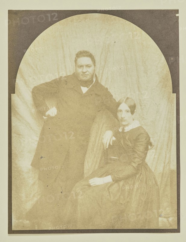 Portrait of man and woman; Hippolyte Bayard, French, 1801 - 1887, about 1840 - 1849; Salted paper print; 16.8 x 12.9 cm