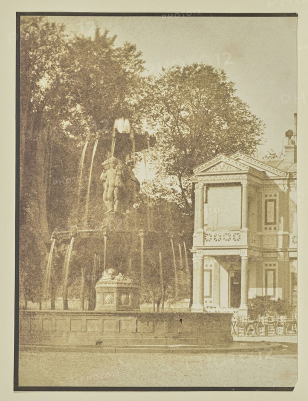 Fountain and Cafe Morel, near Cirque National; Hippolyte Bayard, French, 1801 - 1887, Paris, France; about 1847; Salted paper