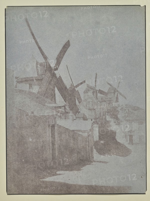 Windmills of Montmartre; Hippolyte Bayard, French, 1801 - 1887, Paris, France, Europe; 1842; Salted paper print; 24.4 x 16.4 cm