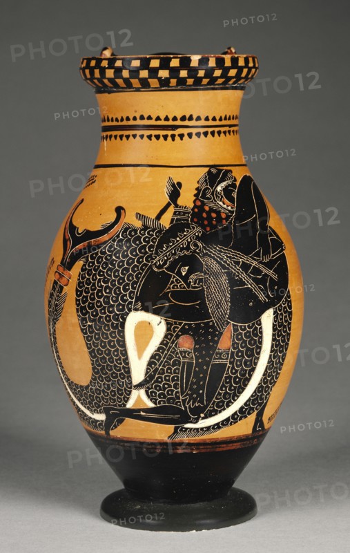 Pitcher with Herakles Wrestling Triton; Chiusi Painter, Greek, active 520 - 510 B.C., Athens, Greece; about 520 - 510 B.C