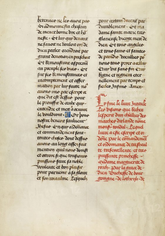 Text Page; Valenciennes, France; 1475; Tempera colors, gold leaf, gold paint, and ink on parchment; Leaf: 36.3 x 26.2 cm
