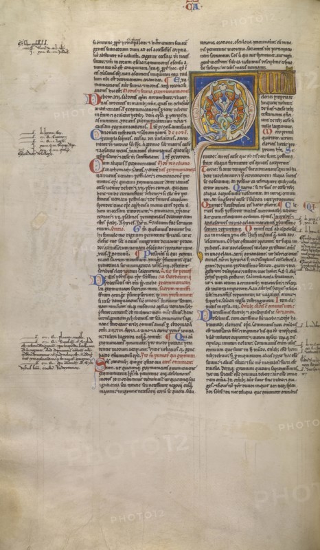 Inhabited Initial Q; Sens, or, France; about 1170 - 1180; Tempera colors, gold leaf, and ink on parchment; Leaf: 44.3 x 29.1 cm