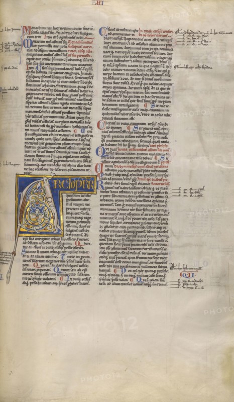 Inhabited Initial A; Sens, or, France; about 1170 - 1180; Tempera colors, gold leaf, and ink on parchment; Leaf: 44.3 x 29.1 cm