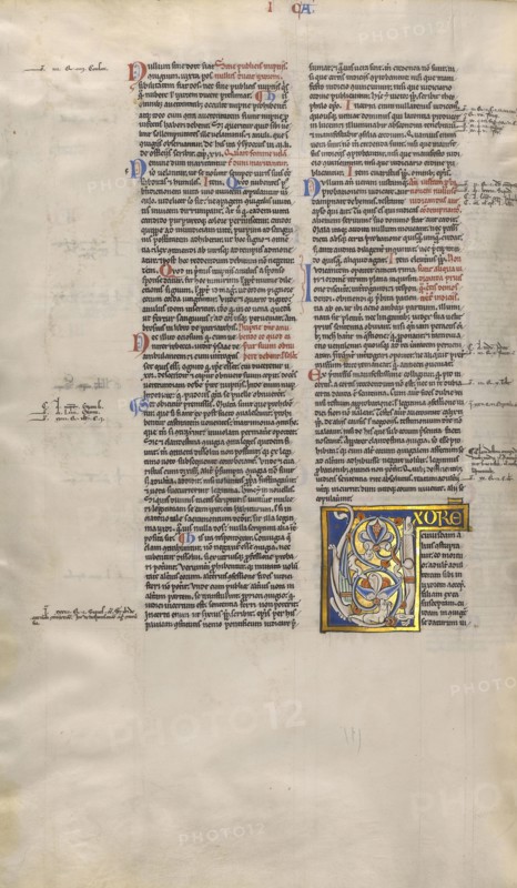 Inhabited Initial U; Sens, or, France; about 1170 - 1180; Tempera colors, gold leaf, and ink on parchment; Leaf: 44.3 x 29.1 cm