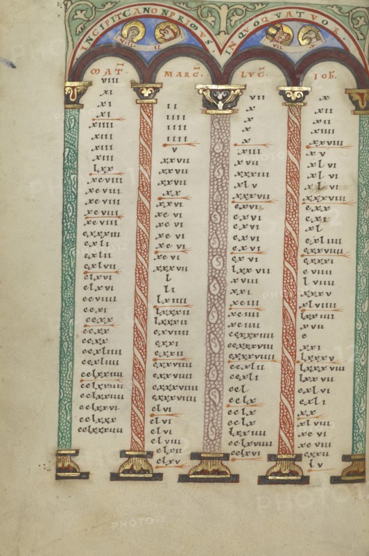 Canon Table Page; Helmarshausen, Germany; about 1120 - 1140; Tempera colors, gold, and silver on parchment; Leaf: 22.9 x 16.5 cm
