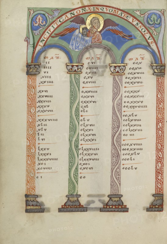Canon Table Page; Helmarshausen, Germany; about 1120 - 1140; Tempera colors, gold, and silver on parchment; Leaf: 22.9 x 16.5 cm