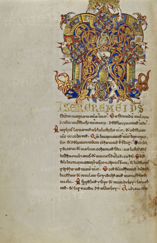 Inhabited Initial M; Montecassino, Italy; 1153; Tempera colors, gold leaf, gold paint, and ink on parchment; Leaf: 19.2 x 13.2