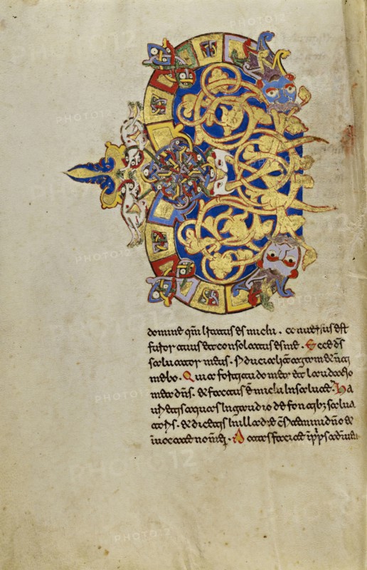 Inhabited Initial C; Montecassino, Italy; 1153; Tempera colors, gold leaf, gold paint, and ink on parchment; Leaf: 19.2 x 13.2